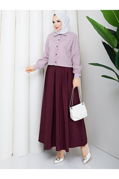 RACE FASHİON cu dungi cămașă și cu pliuri fustă Set Hijab RC9024