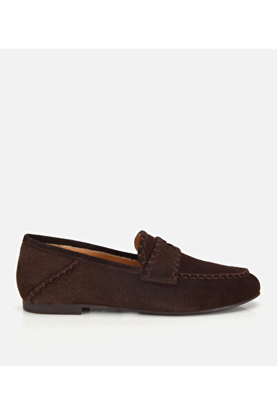 Hotiç Women's Suede Leather Brown Seam Detail Casual Loafers