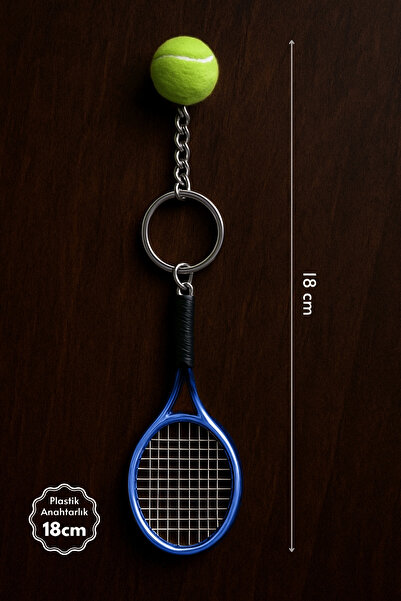 Bimotif Mavi raket ve tenis topu anahtarlık