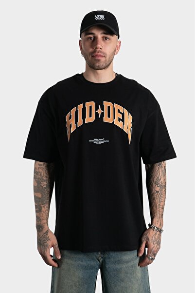 UKHWD SUPPLY Tricou negru supradimensionat pentru bărbați Hidden Archive