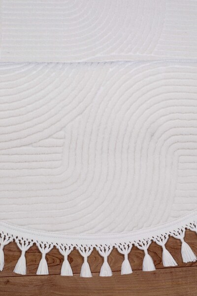 Valery Home Merinos Rölyef Joy Krem Daire Kaymaz Taban Kesme Halı Pon Pon