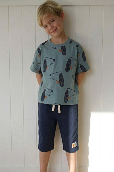 Cigit Patterned Capri Set 1-8 Years Blue
