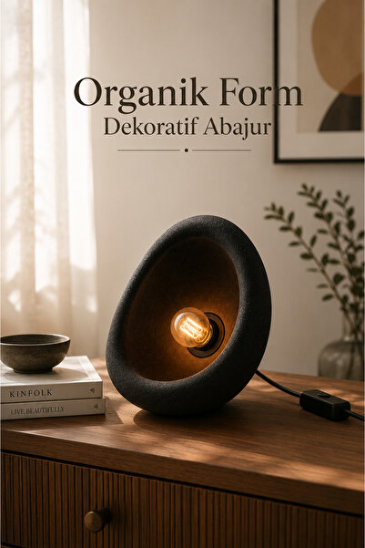 Sellor Modern Beton Dokulu Abajur | Organik Oval Gece Lambası (Masaüstü Komod...