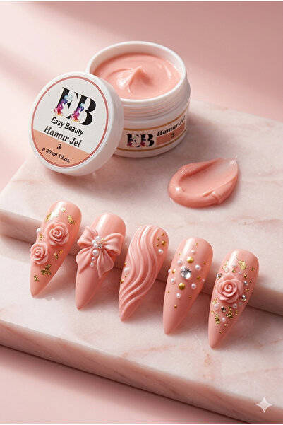 Easy Beauty Hamur Jel 3 30ml 3D Nail Art Nude Pink Protez Tırnak HAMUR JEL NO...