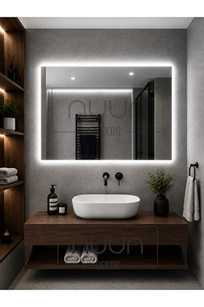 NUUN DEKOR 90x70 Cm Beyaz Ledli Banyo Lavabo Ofis Makyaj Kuaför Aynası - Trafolu