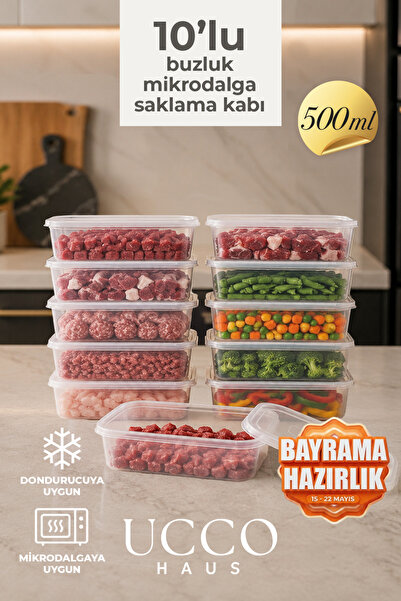 UCCO 500 ml Ekonomik Buzdolabı Dondurucu Erzak Sızdırmaz 10 Adet Saklama Kabı...