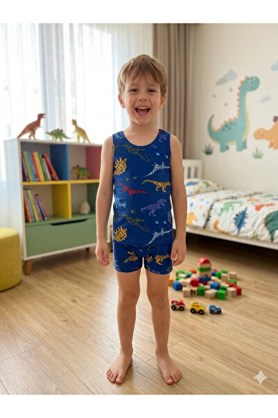 elmas kids Dečački pamučni bokser set s tamnoplavim dinosaurus uzorkom