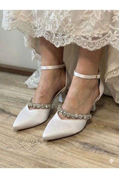 LİNEER Pantofi de mireasă stiletto confortabili, cu toc, 7 cm, alb perlat, de...