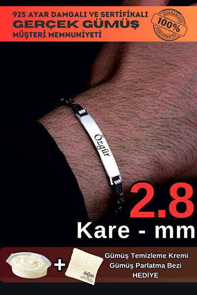 OSMANLI GÜMÜŞ Erkek Gümüş Bileklik - İsim Yazı Yazılabilen 2.8 mm Kare Kral K...