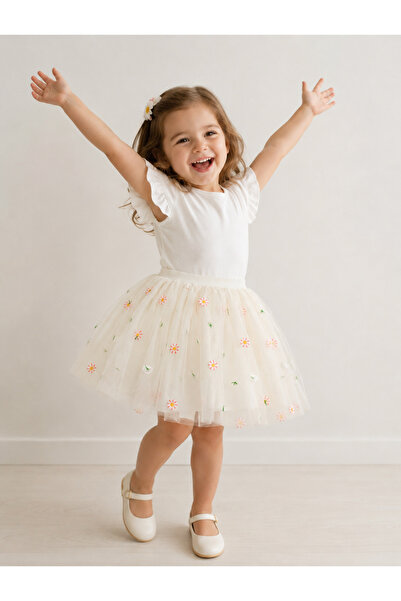 Zebra Baby Girl Flower Embroidered Lined Tutu Skirt
