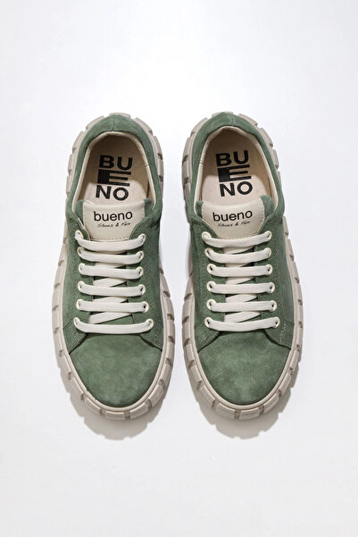 Bueno Shoes Pantofi sport pentru femei din piele intoarsa kaki cu toc imbunat...