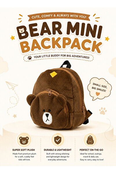 Premium Brown Bear Mini Plush Backpack Keychain – Cute Bag Charm