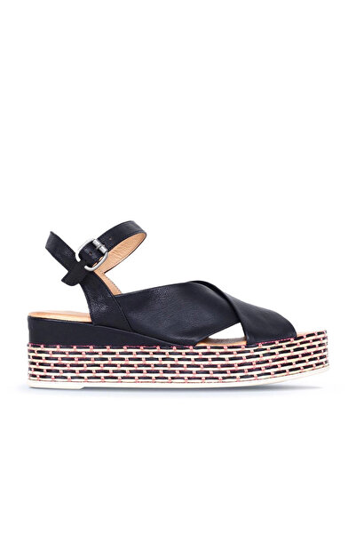 Bueno Shoes Sandale de damă din piele neagră cu toc 01wq5901
