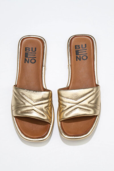 Bueno Shoes Papuci plati dama din piele aurie stralucitoare - 01wu4100