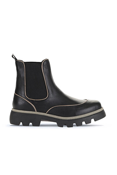 Bueno Shoes Черно-сиви кожени дамски равни ботуши 01wz6505