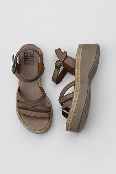 Bueno Shoes Sandale plate de damă din piele gri 01wy8203