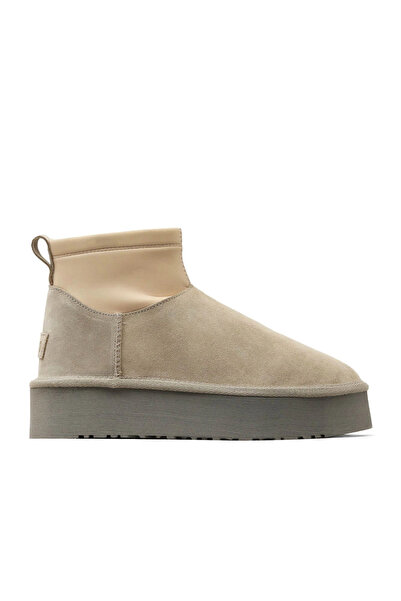 Bueno Shoes Бежови велурени дамски ботуши на танкетка 05ag2114054