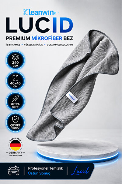 Kleanwin Lucid Mikrofiber Cam Bezi | 40x40 cm | 240 GSM | Gri | İz Bırakmaz O...