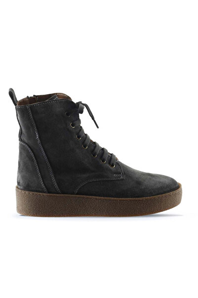 Bueno Shoes Cizme plate de damă din piele întoarsă gri închis 01wt3001