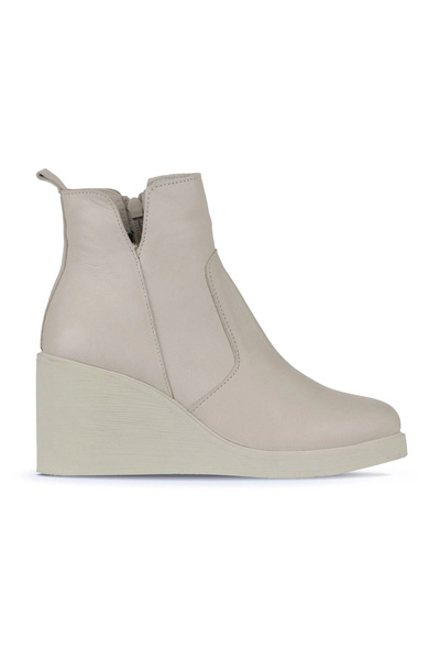 Bueno Shoes Beige Leather Women's Wedge Heel Piece Boots 01Wz8301