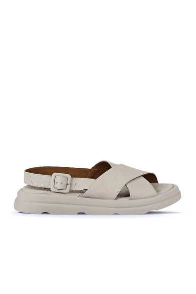 Bueno Shoes Κρεμ Δερμάτινα Γυναικεία Flat Σανδάλια 01wy9403