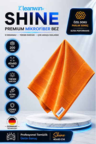 Kleanwin Shine Mikrofiber Cam Bezi 40x60 cm | 200 GSM | Turuncu | İz Bırakmaz...
