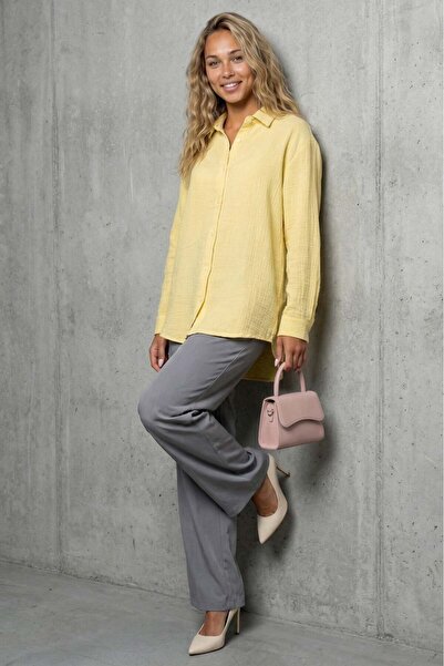 Madmext Sarı Muslin Kumaş Basic Kadın Gömlek MG1660