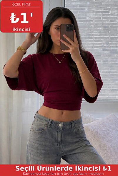 COMBİNE MİCHAİL Kadın Vücuda Oturan Geniş Kol Bordo Bluz