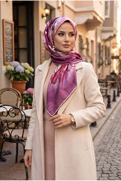 Vissona %100 Twill İpek Duman Desenli Pembe Renkli 90x90 Eşarp Dikim Şekli : ...