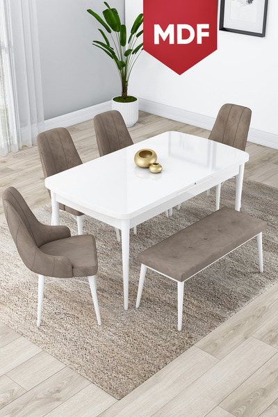 Canisa Concept Lia Serisi Açılabilir MDF Mutfak Masası Takımı 80x132 Beyaz Ma...