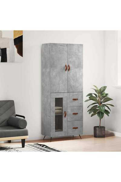 Concept Dulap înalt, gri beton, 69,5x34x180, lemn compozit