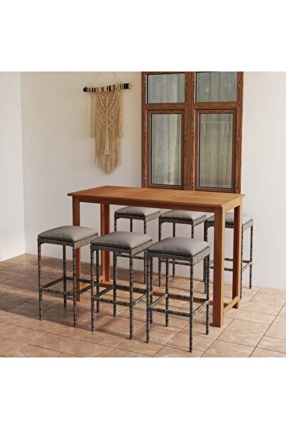 Concept Set mobilier de bar de grădină cu perne, 7 piese, gri