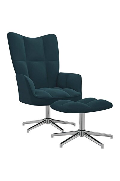 Concept Scaun de relaxare cu taburet, albastru, catifea