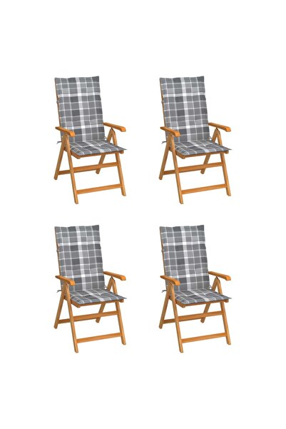 Concept Scaune de grădină, 4 buc., perne gri carouri, lemn masiv de tec
