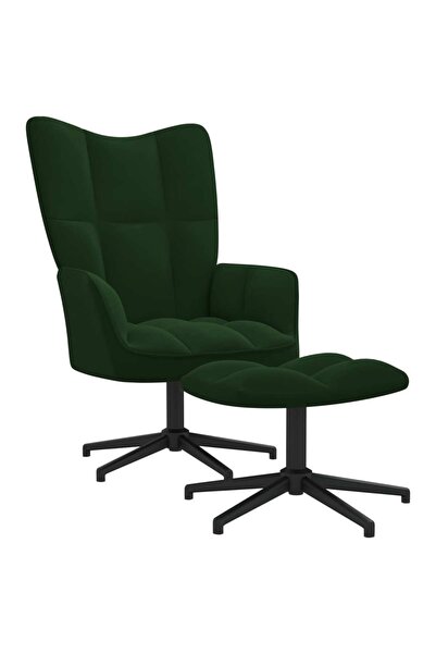Concept Scaun de relaxare cu taburet, verde închis, catifea