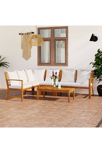 Concept Set mobilier de grădină cu perne crem, 5 piese, lemn de acacia