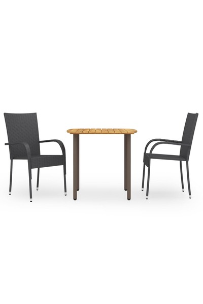 Concept Set mobilier de grădină, 3 piese, negru, poliratan