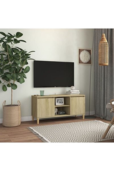 Concept Comodă TV, picioare lemn masiv, stejar sonoma, 103,5x35x50 cm