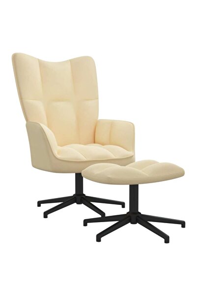 Concept Scaun de relaxare cu taburet, alb crem, catifea