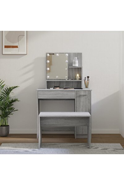 Concept Set măsuță de toaletă cu LED, gri sonoma, lemn prelucrat