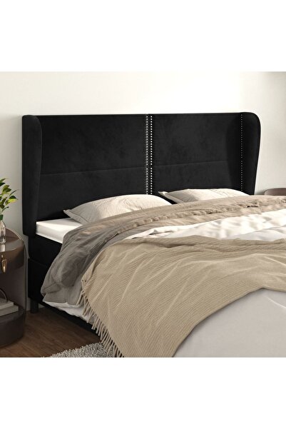 Concept Tăblie de pat cu aripioare, negru, 163x23x118/128 cm, catifea