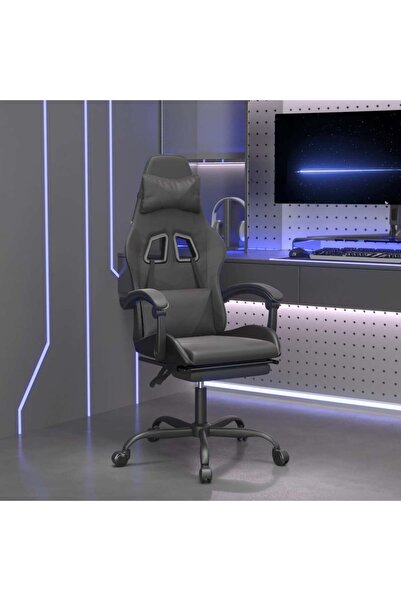 Concept Scaun de gaming cu suport picioare, negru, piele ecologică
