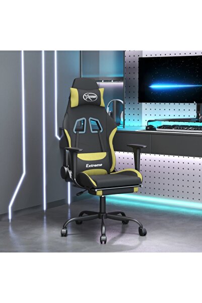 Concept Scaun de gaming cu suport picioare, negru/verde deschis, textil