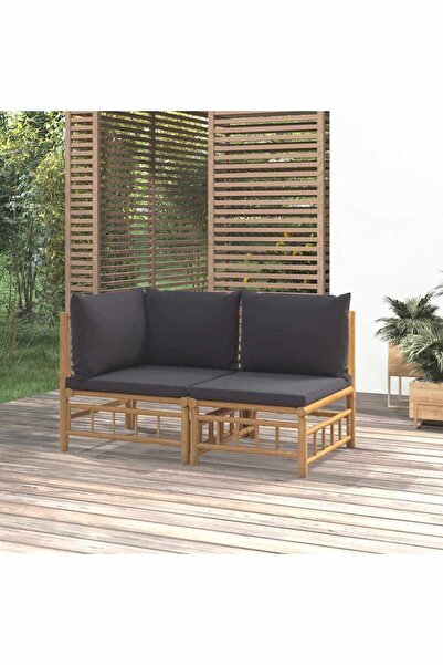Concept Set mobilier de grădină cu perne gri închis, 2 piese, bambus