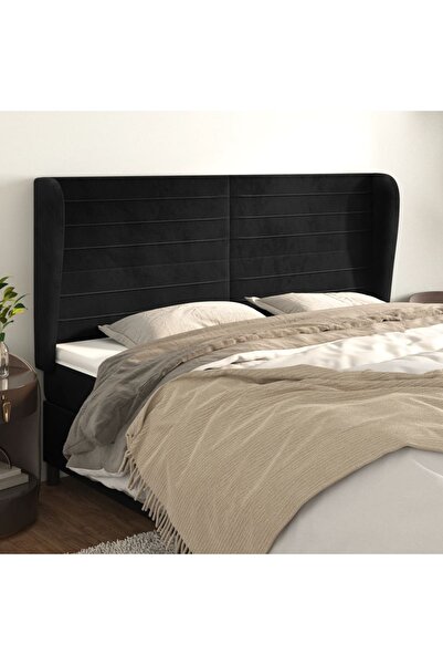 Concept Tăblie de pat cu aripioare, negru, 163x23x118/128 cm, catifea
