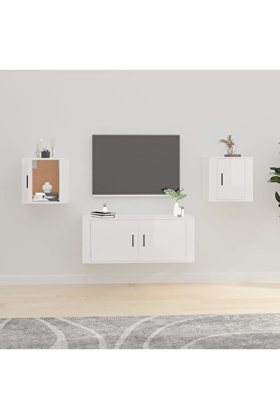 Concept Dulapuri TV montate perete 2 buc. alb extralucios 40x34,5x40 cm