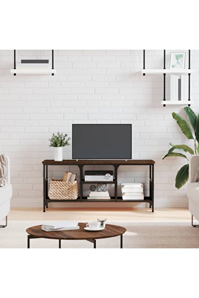 Concept Comodă TV, stejar maro, 100x35x45 cm, lemn prelucrat & fier