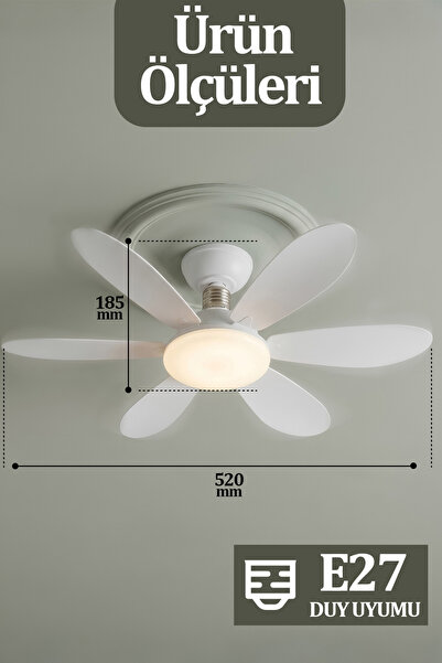 İronika 6 Kanatlı Led Lamba 3 Kademe 3 Renk Işıklı Sessiz Tavan Vantilatörü Kumandalı Tavan Fanı Led Ampül