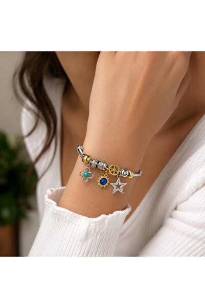 stainles steel Yıldız Charm Detaylı Çelik Bileklik