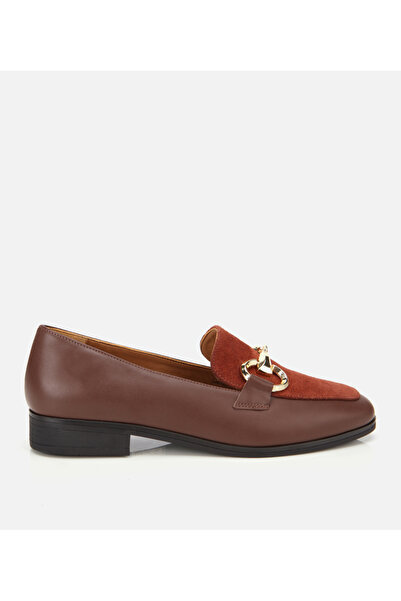 Hotiç Women's Suede Leather Bitter Brown Buckle Classic Loafer